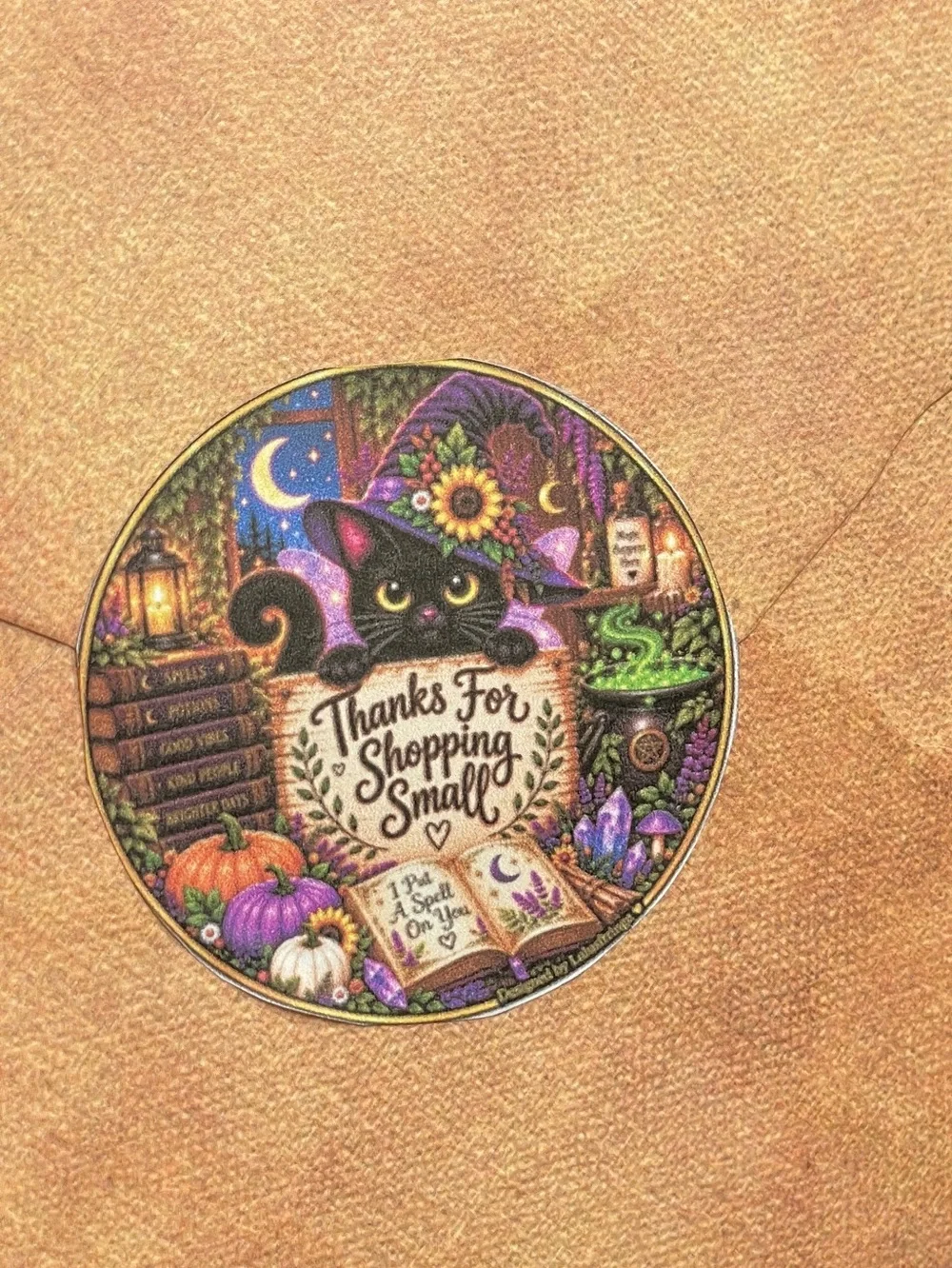 48/$25 Artisan Halloween Black Cat 2” Round Thank You Stickers | Small Business